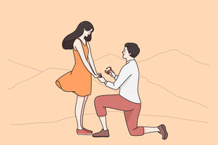 男子跪地向女子浪漫求婚