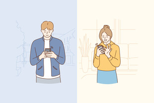 男女专注玩手机场景