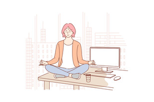女子办公时做冥想放松