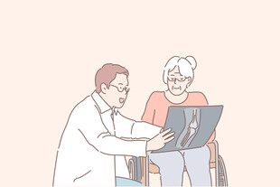 医生为老年患者讲解病情