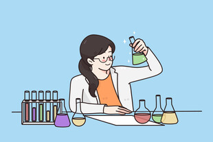 女科学家专注做化学实验