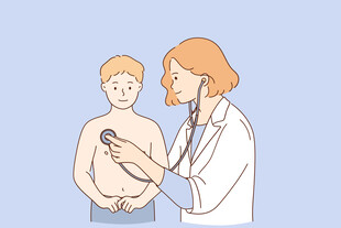医生为男孩听诊检查