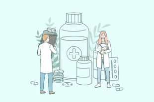 药剂师专注调配大瓶药物