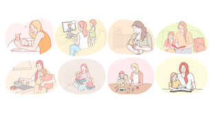 女孩日常休闲活动插画
