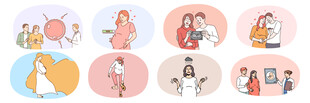 卡通女性日常活动插画