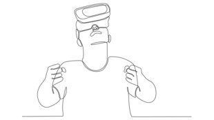戴VR设备的人物手势示意