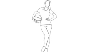 女性手持篮球姿态线稿
