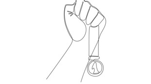 握拳持奖牌线条画