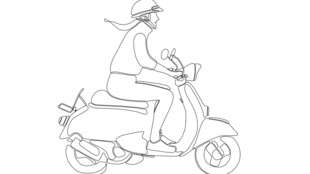 骑电动车的人物线稿图