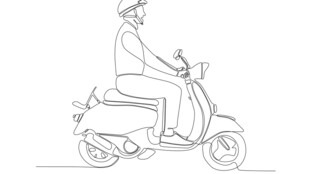 骑踏板摩托车的人物线条图
