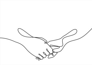 手牵手的浪漫线条画