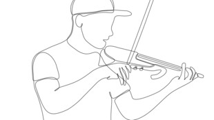 男子专注拉小提琴线条画