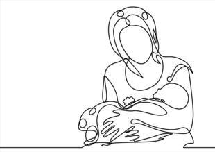女子怀抱猫咪线描图