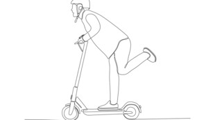 骑电动滑板车的人物线条画