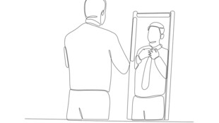 男子镜前整理着装