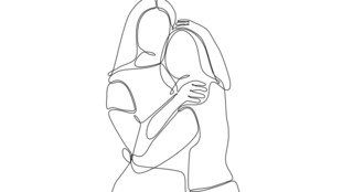 拥抱的两人线条插画