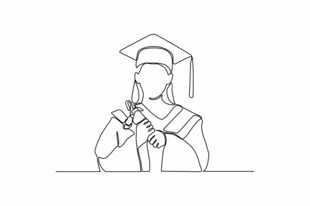 毕业学士形象线条插画