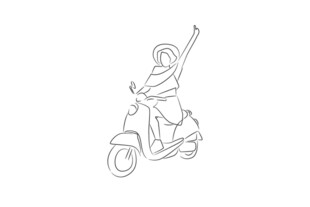骑电动车的人物线条画