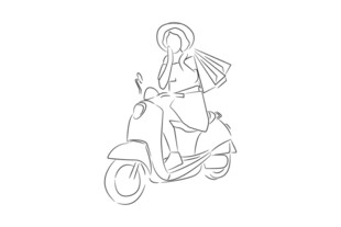 骑电动车的女性简笔画