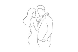 情侣依偎线条插画