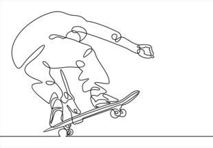 滑板者动态线条插画
