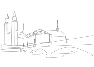 城市建筑线条轮廓素描图