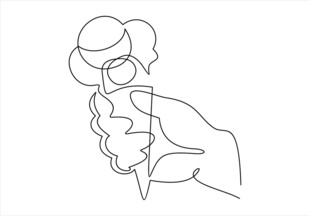 手持棉花糖线条插画