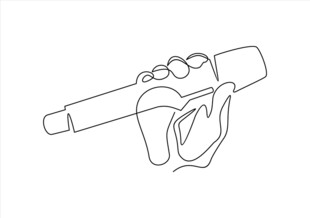 手与长物件的线条插画