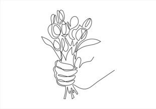 手捧花线条插画