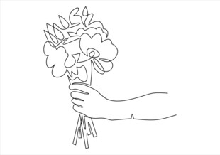 手捧花线条插画