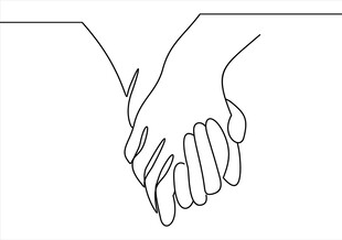 手牵手的温馨线条插画