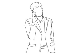 西装男子单手托腮线条画