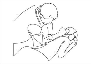 母亲温柔怀抱婴儿线条画