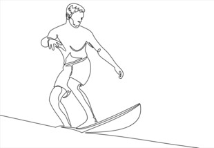 男子冲浪线条勾勒图