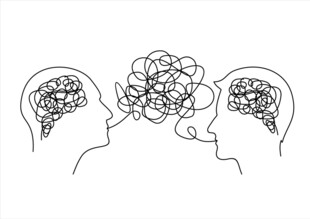 双人脑思维碰撞意象图