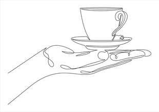 手托咖啡杯的简约线条画