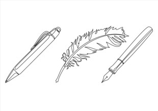 钢笔与羽毛笔的简约描绘