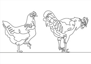 两只鸡线描图