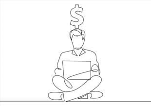 冥想中的商务人士与金钱符号