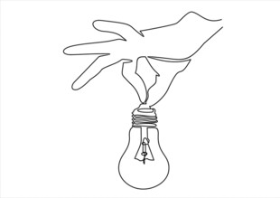 手托灯泡创意线条图