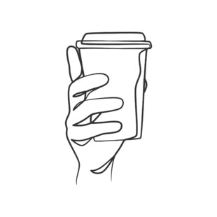 手捧咖啡杯的简约线条画