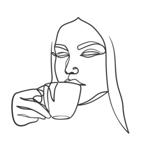 线条勾勒的女性喝咖啡瞬间