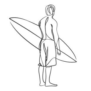 手持冲浪板的男子线条画