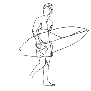 手持冲浪板的男子线条画