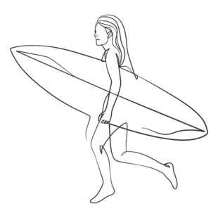 手持冲浪板的女性线条画