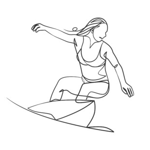 女子冲浪动感线条插画