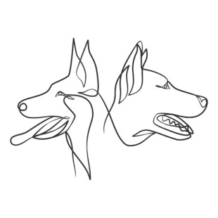两只狗狗的简约线条画