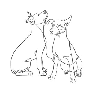 两只狗狗的简约线条画