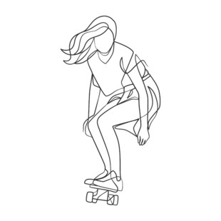 女孩滑板姿态线条画