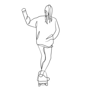 女孩滑板上挥手瞬间